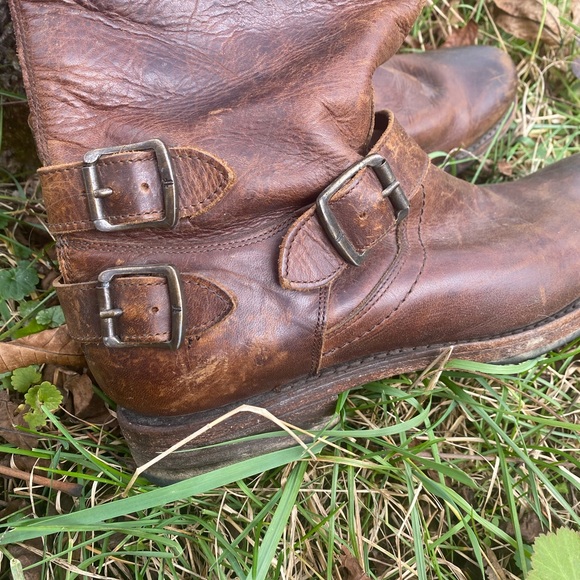 GUC Frye Veronica Back-Zip Tall Moto Boot Maple Brown Leather size 10 - Picture 5 of 12